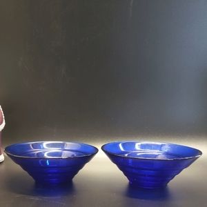 2 Vintage Vetreria Etrusca Italy Tiered Glass Cobalt Blue Bowls 5.5"
